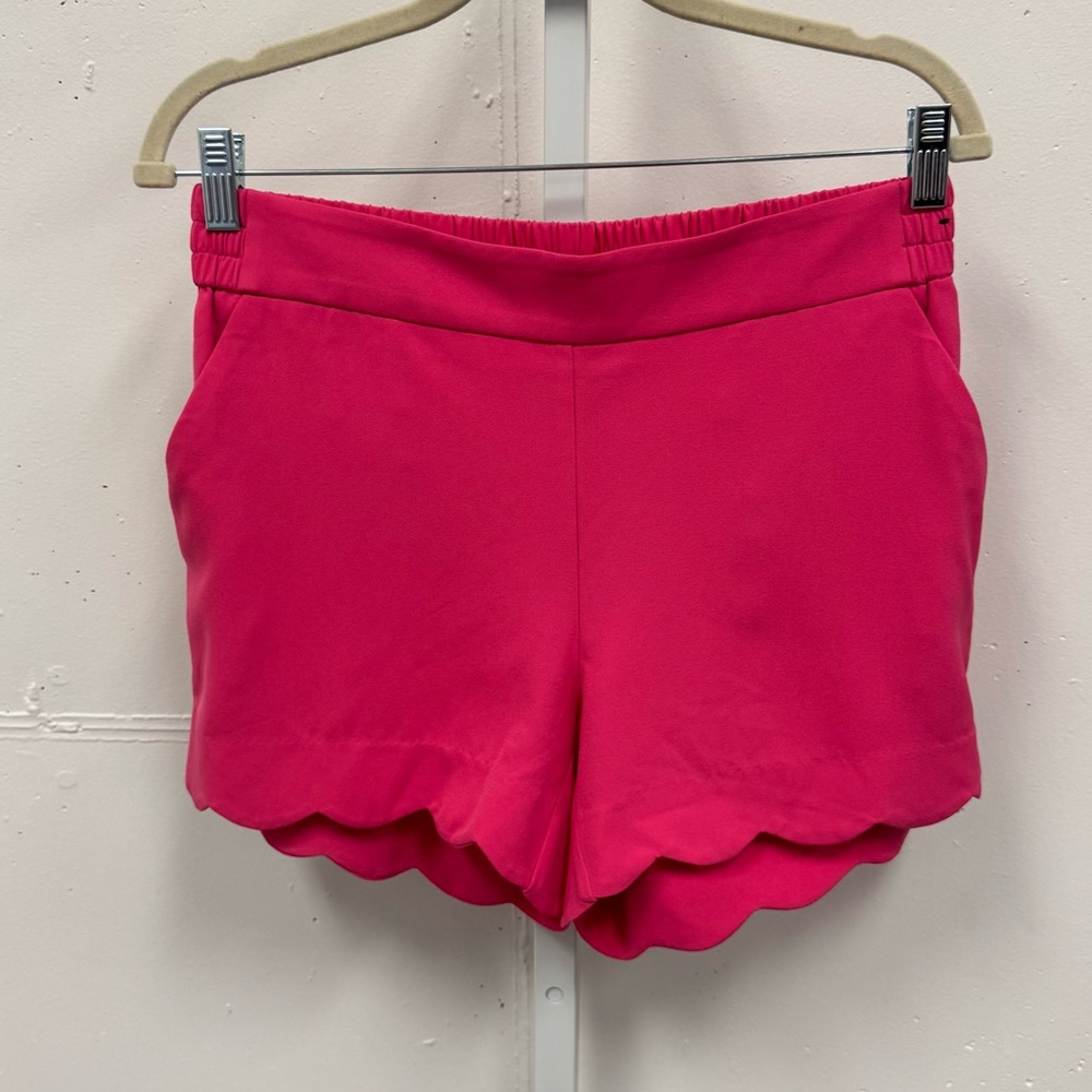 7th Avenue Design Studio Scalloped High Waist Bermuda Mini Shorts Barbie Pink Sm